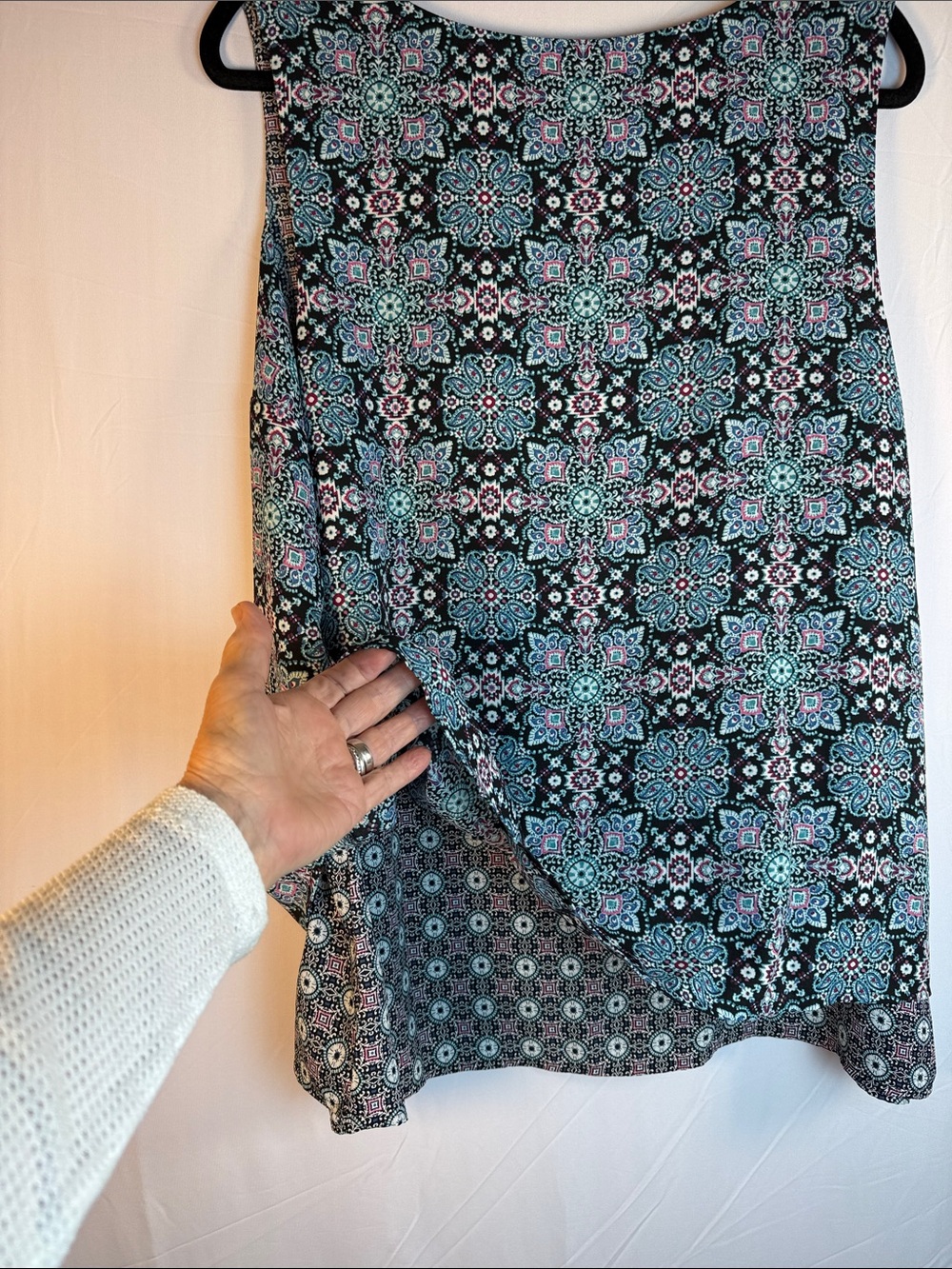 J. Jill Black Tank Top Blouse with Teal and Pink Medallion Print Double Layered - Picture 4 of 8